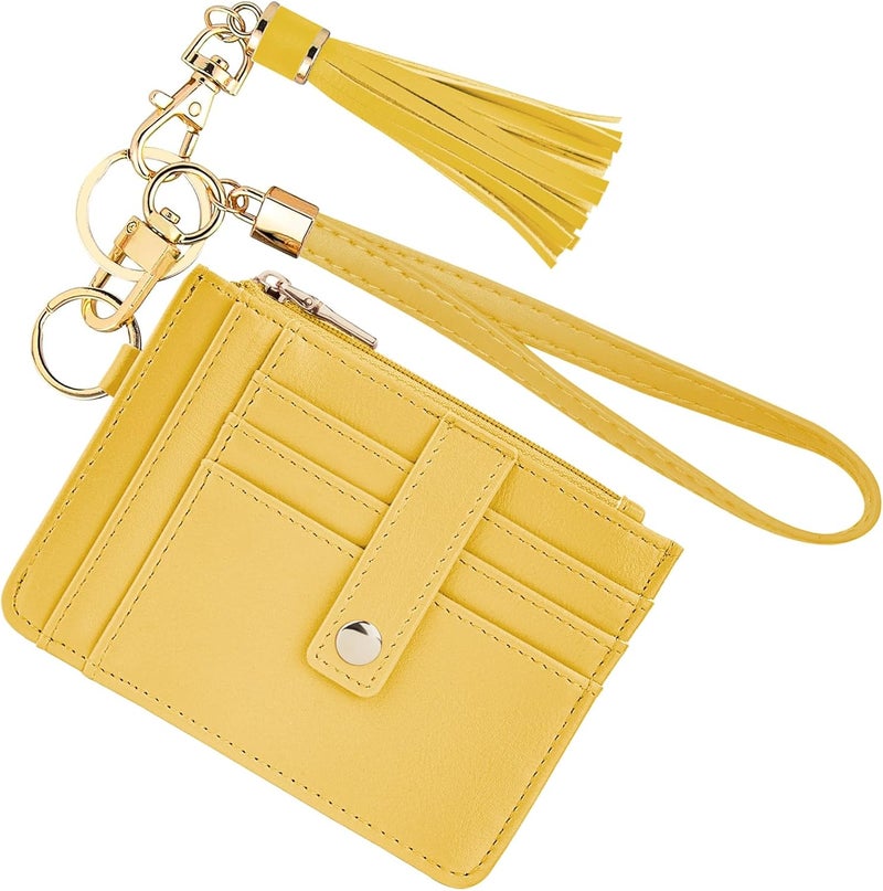 KNGITRYI Small Wristlet Wallets for Women RFID Credit Card Holder Wallet Keychain Wristlet Wallet Credit Card Wallets for Women (Yellow) - Image 1